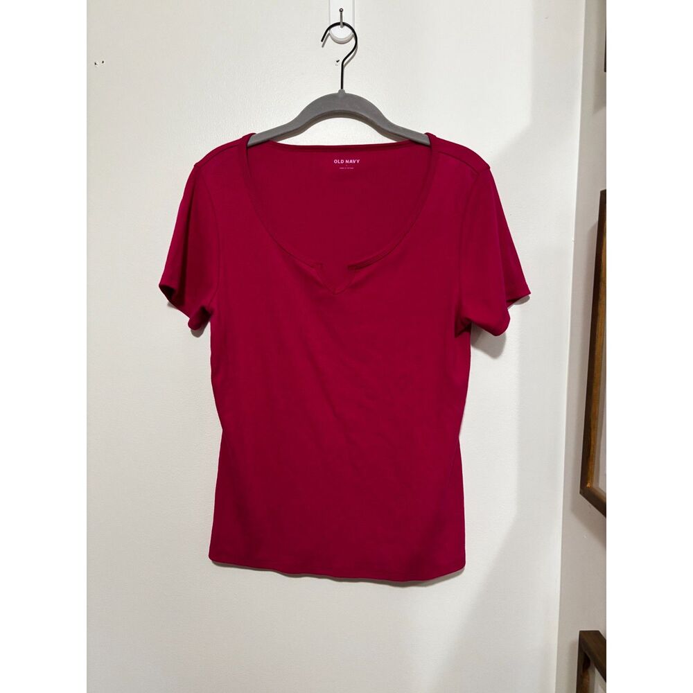 Old Navy Ribbed Notch Neck Short Sleeve Tee Berry Pink Stretch Top Large